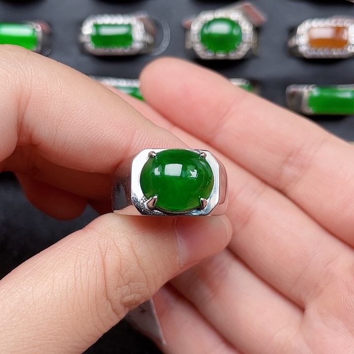 翡翠银S925镶嵌戒指3427