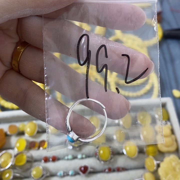 蜜蜡裸石银S925镶嵌戒指