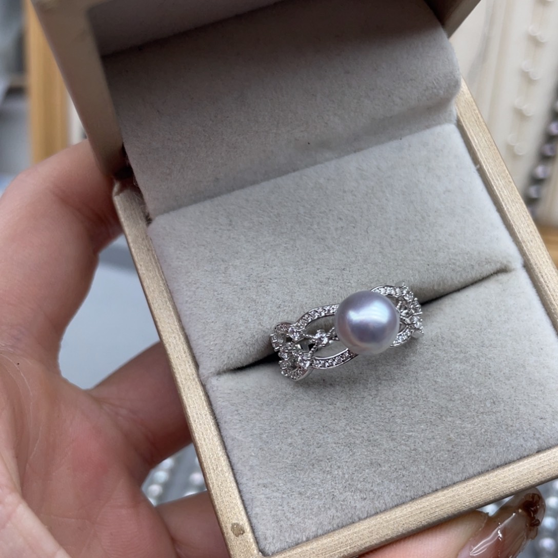 戒指海水珍珠银S925镶嵌A69