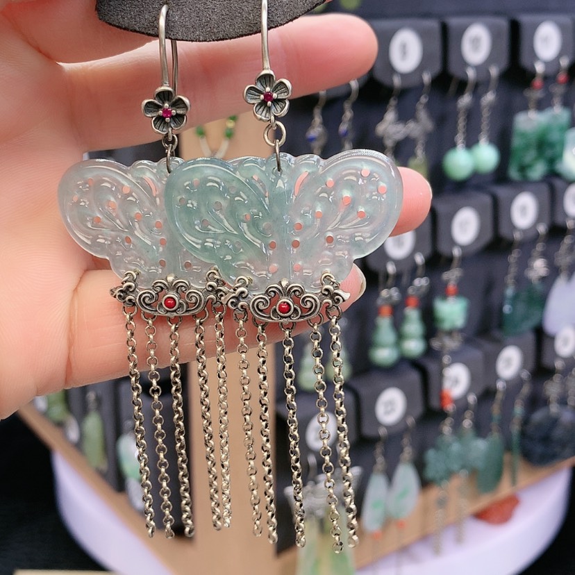 【闪购商品】翡翠耳饰银S925镶嵌木*精美