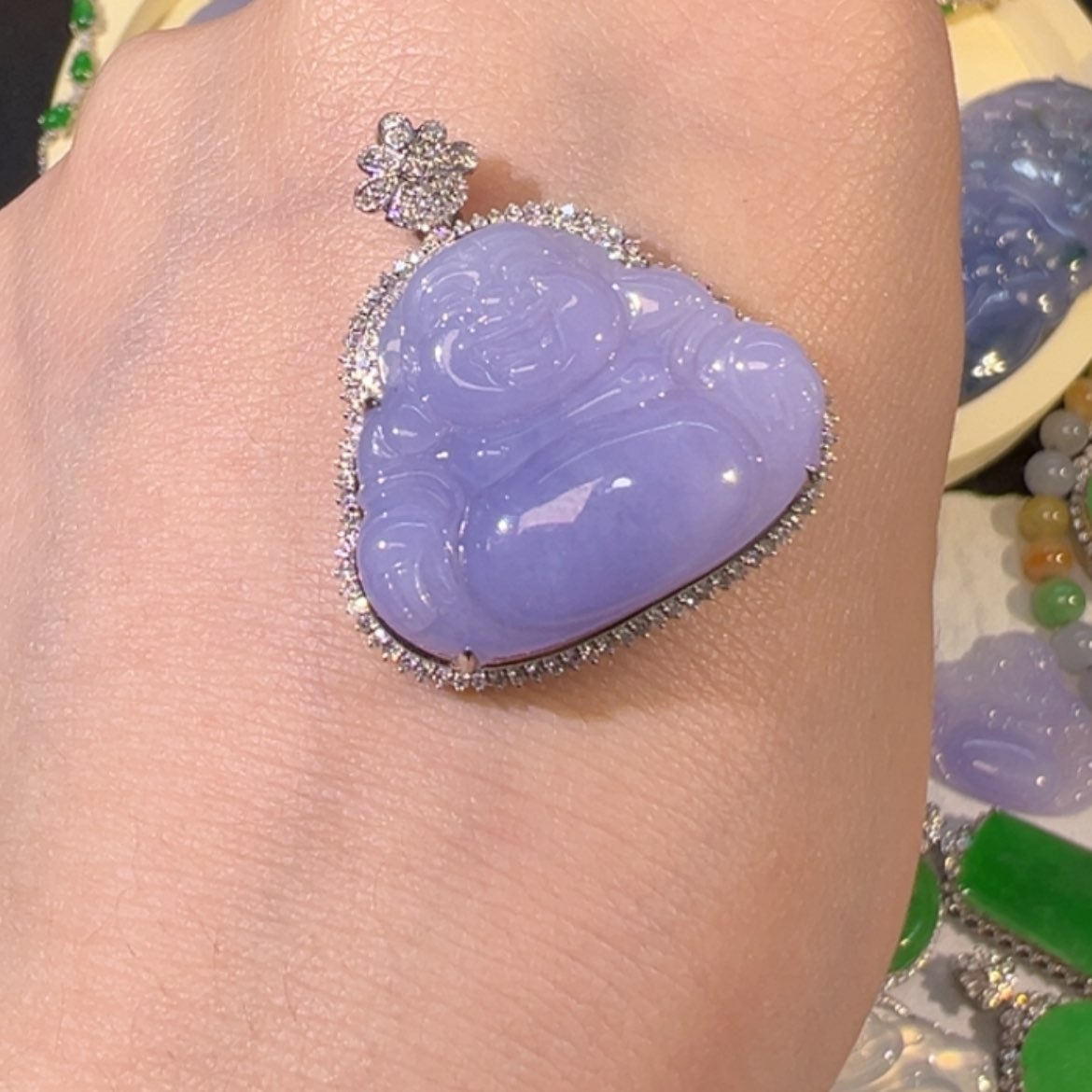 【闪购商品】翡翠吊坠(不含链)18K金镶嵌缅甸翡翠佛公