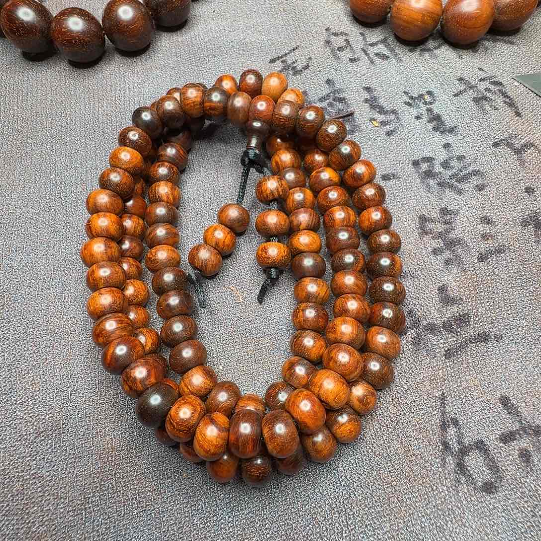 檀香紫檀（小叶紫檀）0.8/1.0藏传算盘珠黑飘红2.0喇叭孔无科技