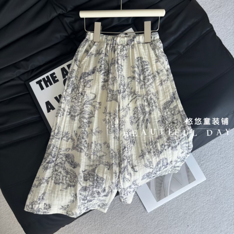 【现货】新中式水墨印花夏季女款慵懒宽松阔腿复古直筒休闲裤