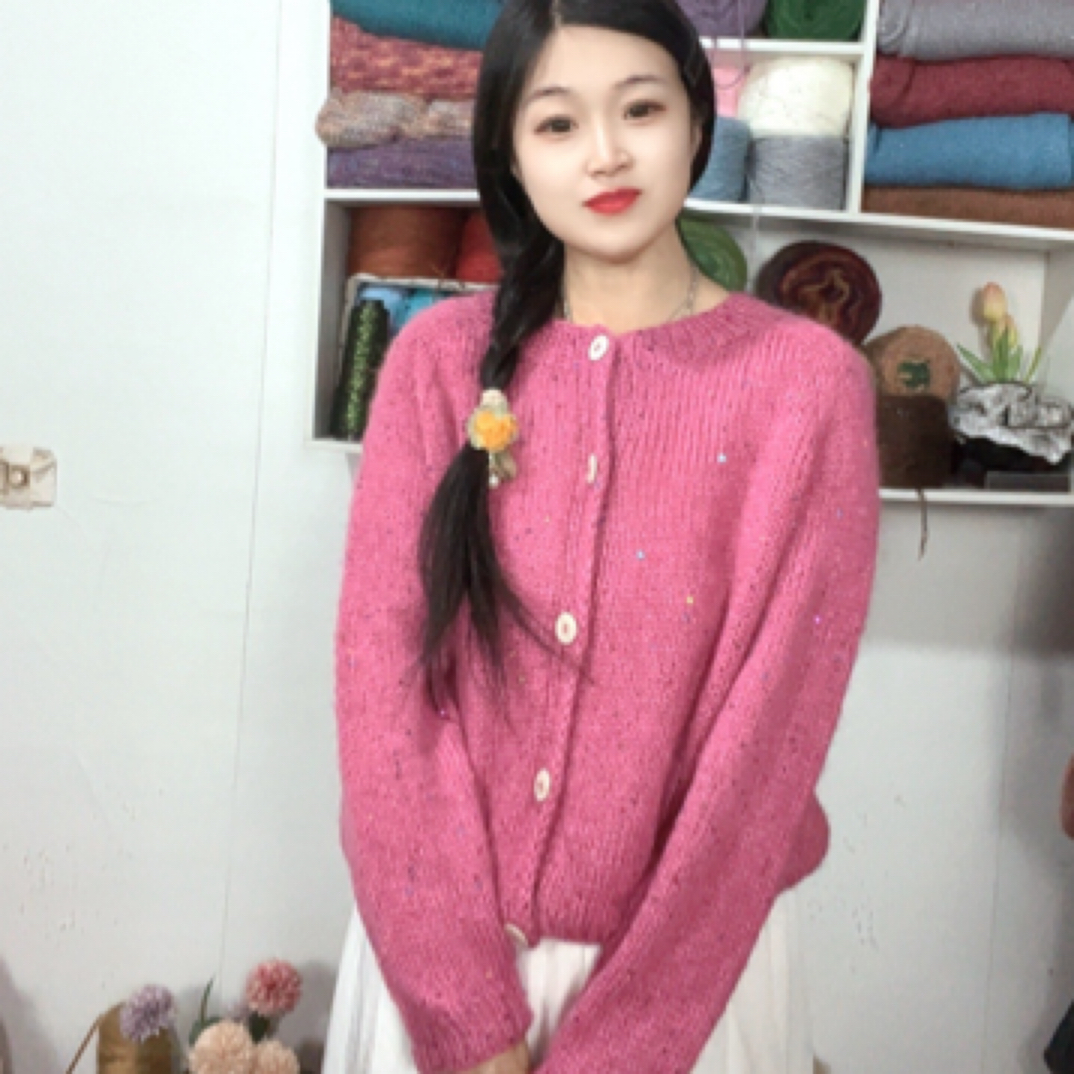 织圆领开衫款毛线一两50克手工编织毛线真丝羊毛马海毛亮片手编线