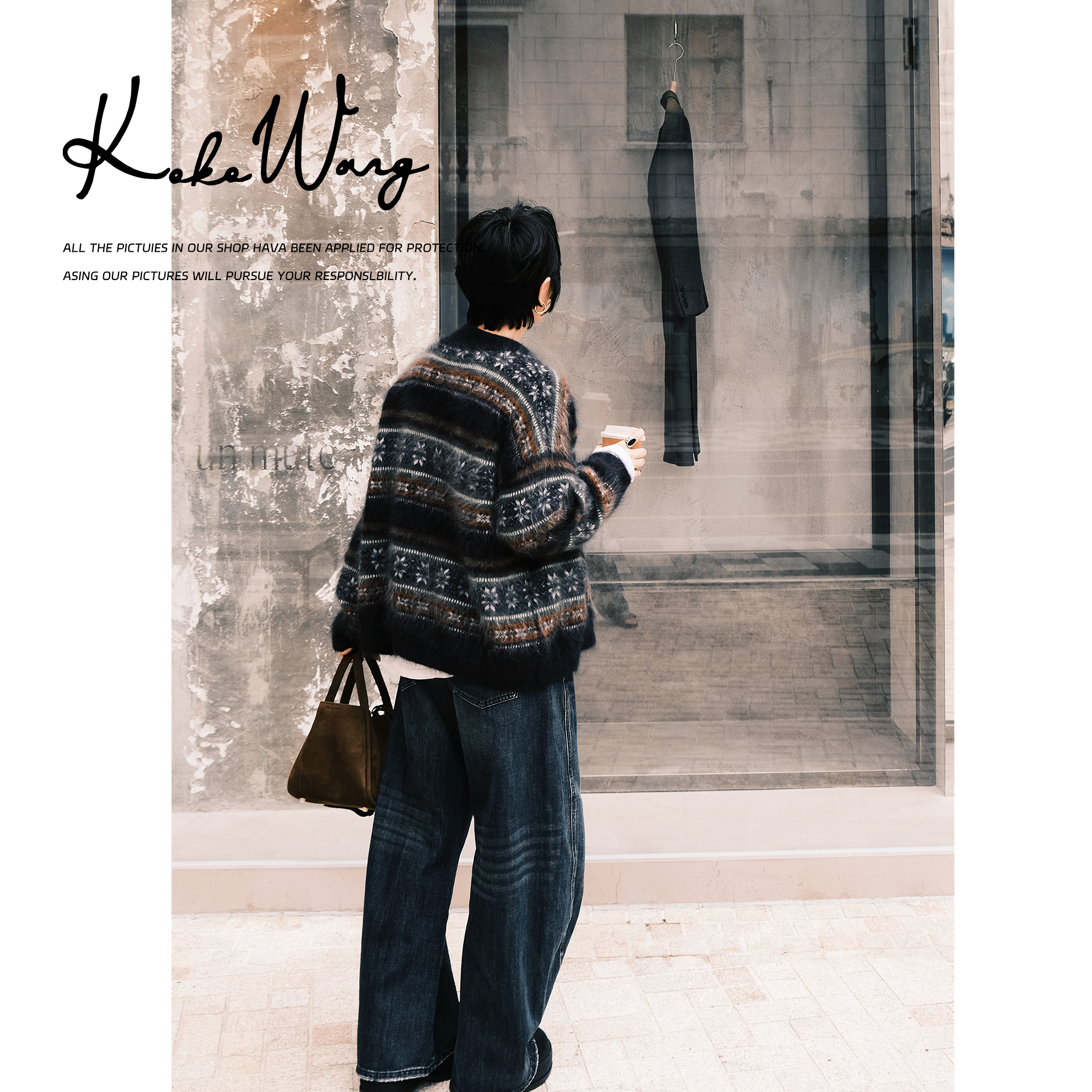 KOKO WANG【费尔岛】480克重拉绒山羊绒针织开衫外套X7605I26KS48