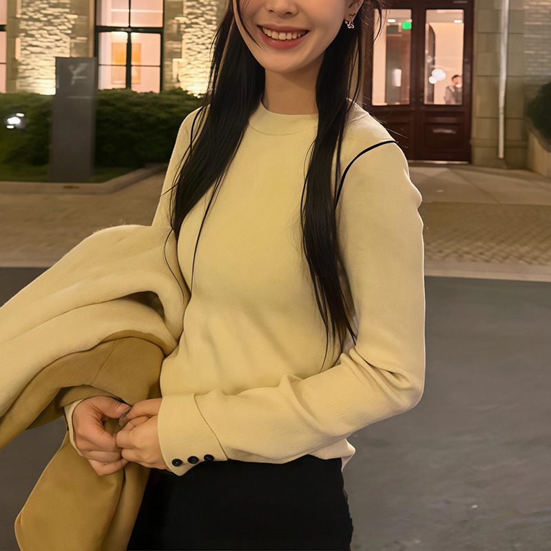 巨好看韩系新款简约百搭休闲长袖针织衫女装秋冬显瘦撞色打底上衣