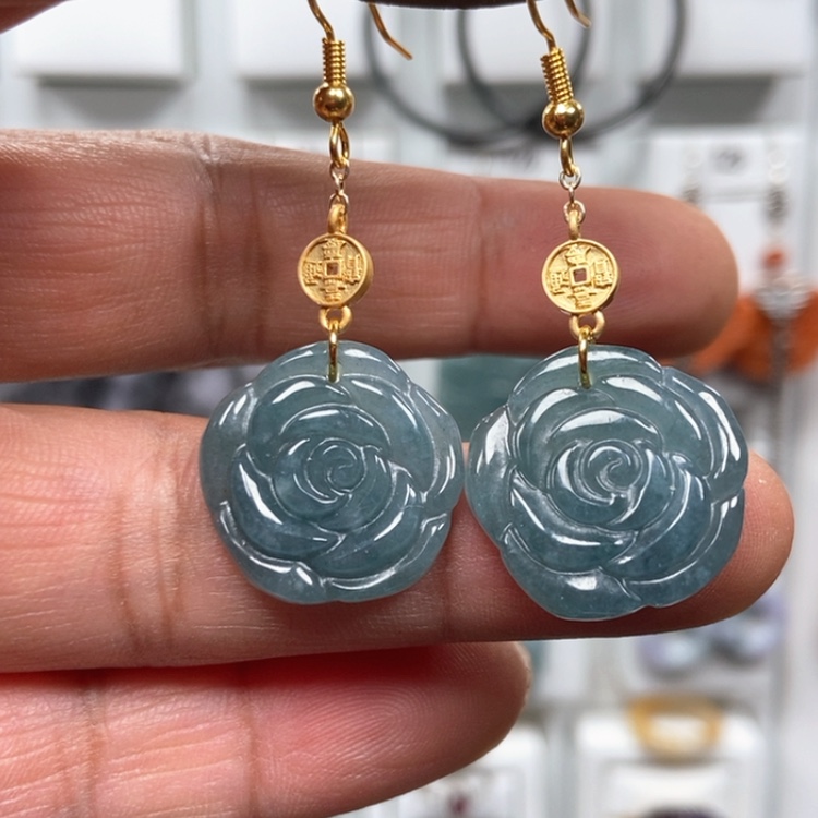 【闪购商品】翡翠耳饰银S925镶嵌耳饰