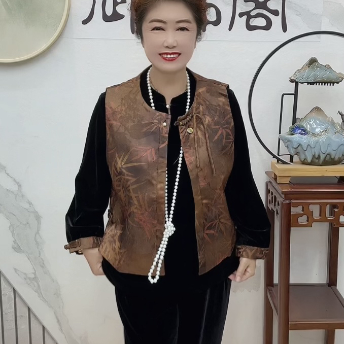 丝绒三件套红色/绿色富贵竹套装中老年妈妈装气质女款长袖高端