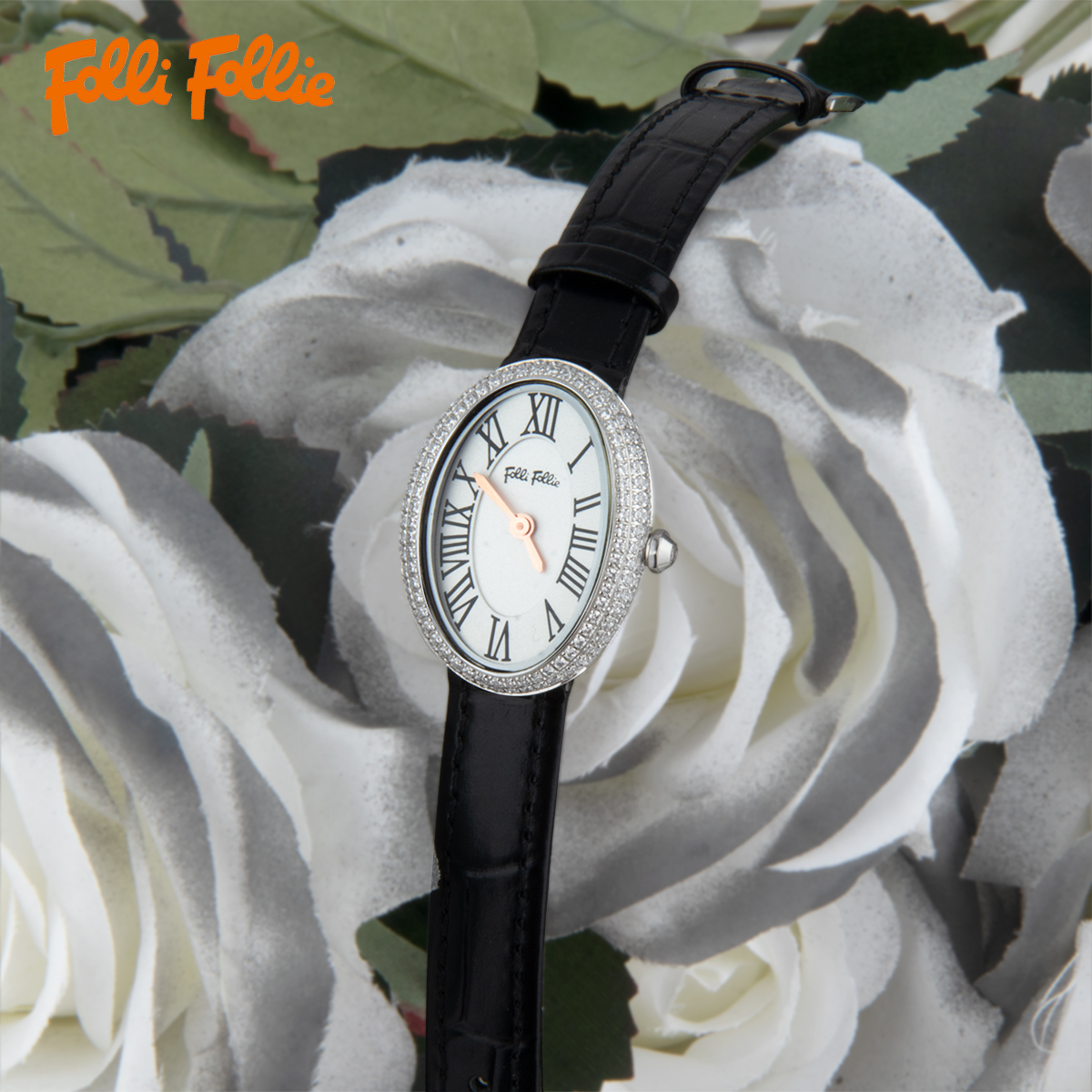 follifollie轻奢百搭复古鸽子蛋气质时尚商务真皮石英女士腕表