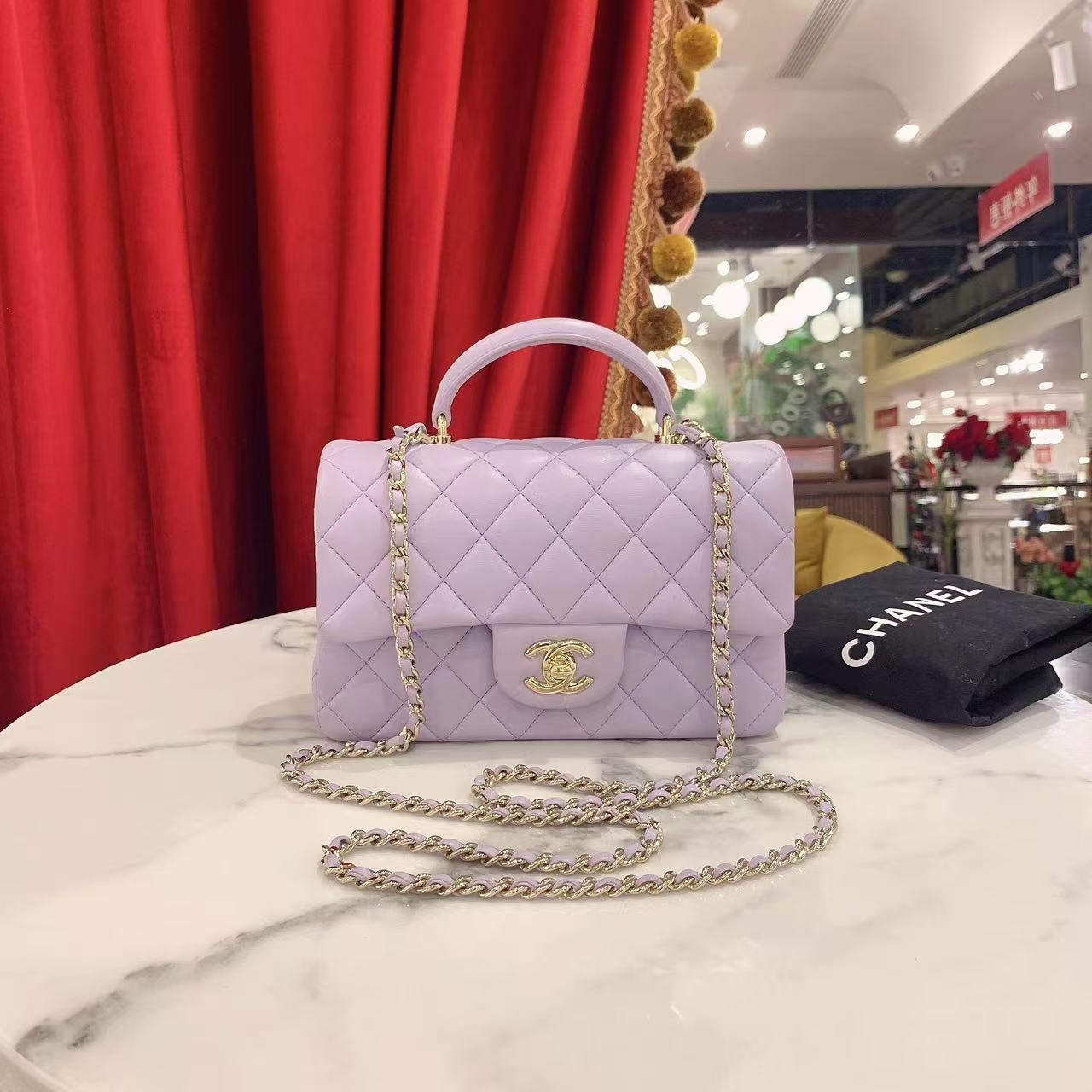 95新 Chanel/香奈儿 GGS丨CF手柄大mini紫色金扣芯片款/19130532