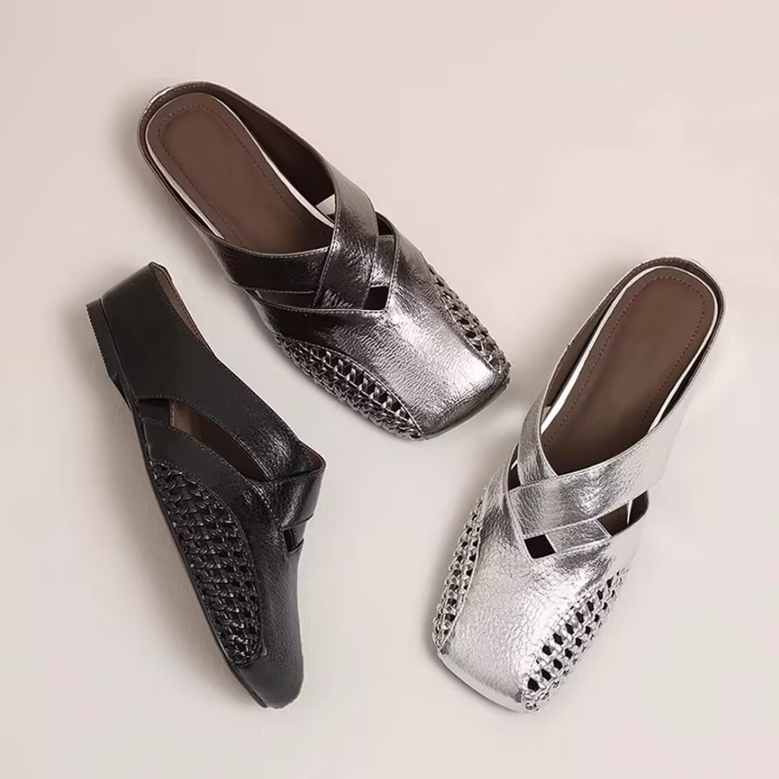 2025简约时尚低跟法式女包头包头凉鞋时装凉鞋蕾丝春潮鞋  BK586