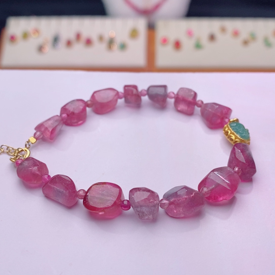 碧玺手链18K金镶嵌碧玺