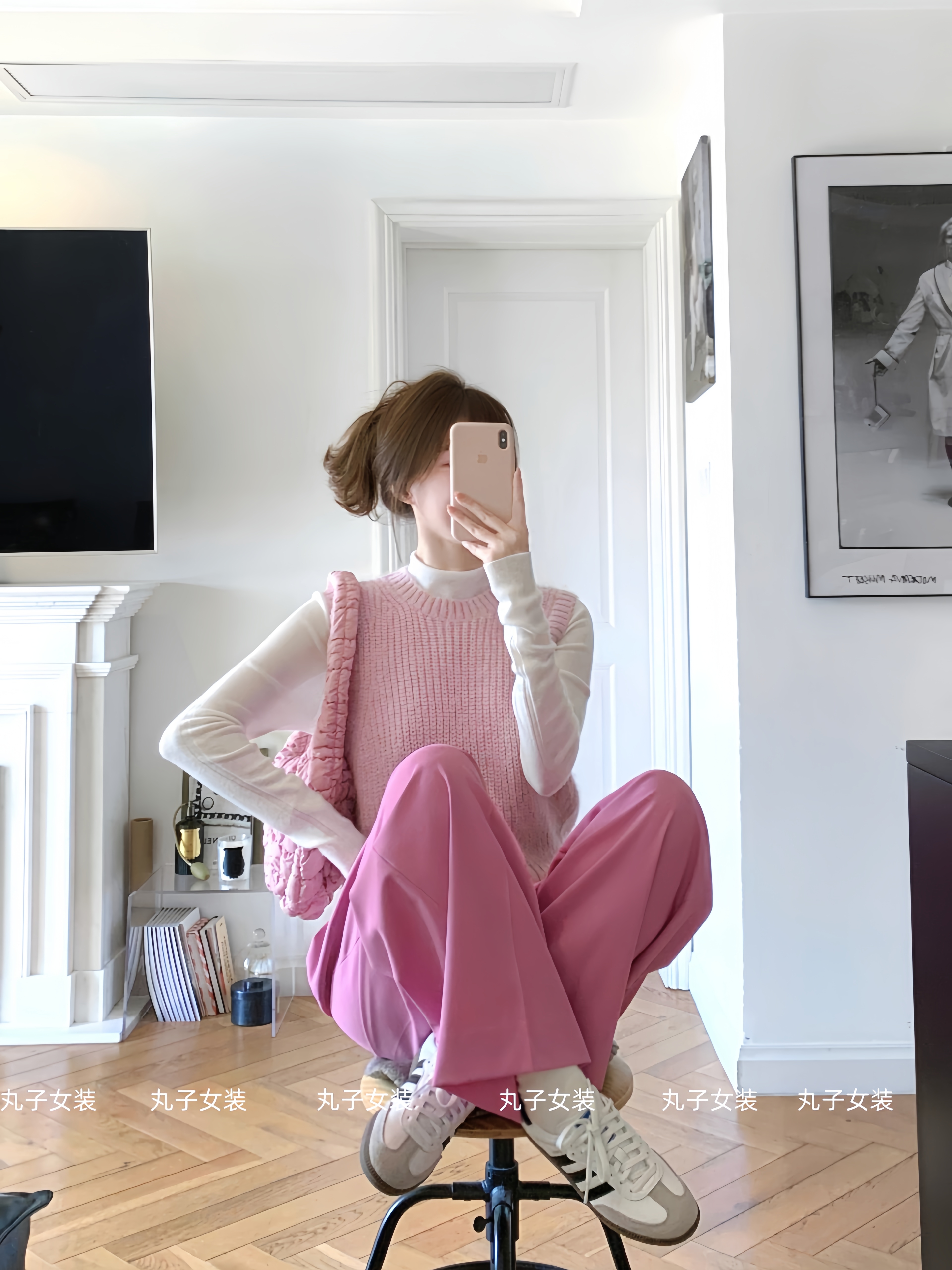 早春穿搭一整套女装粉色圆领针织马甲无袖毛衣背心2025新款休闲裤