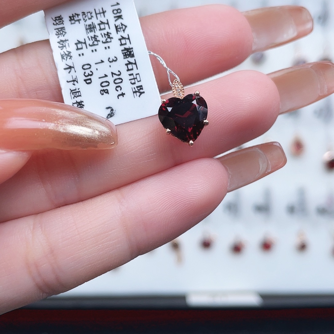 吊坠(不含链)石榴石18K金镶嵌