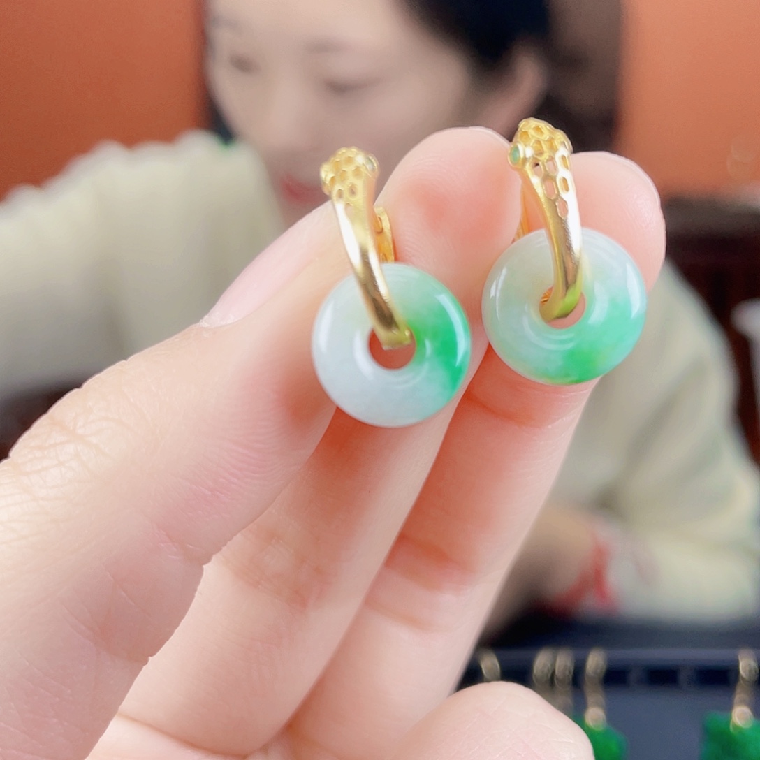 翡翠银S925镶嵌耳饰