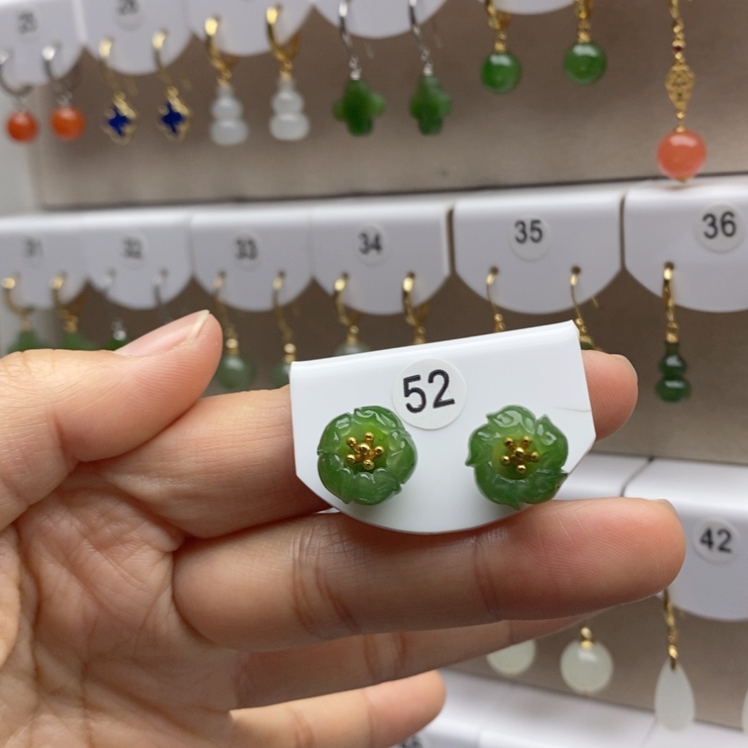 银S925镶嵌和田玉耳饰