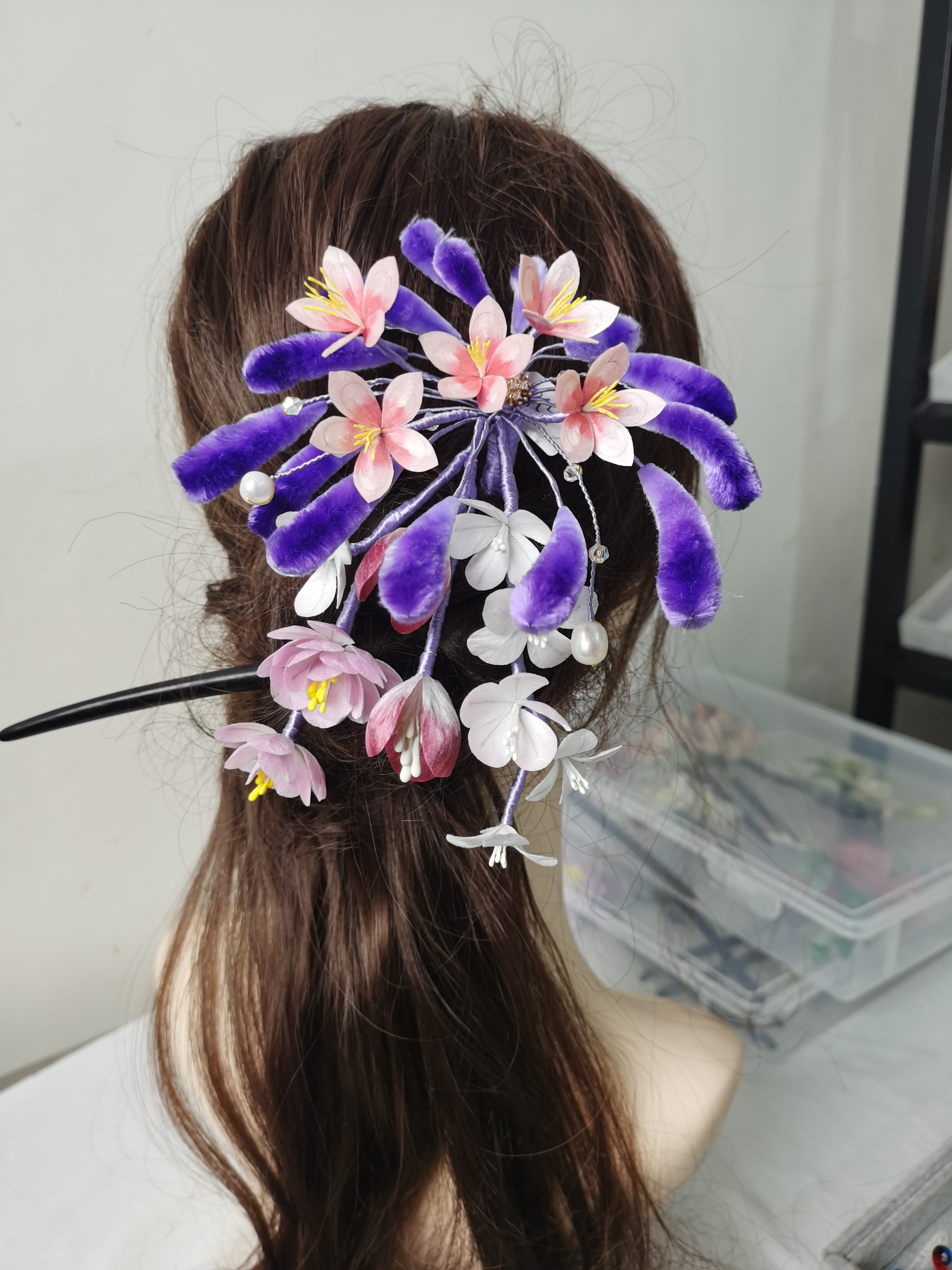 原创手工非遗绒花发簪子古风复古发饰现代百搭收藏中国风汉服发钗