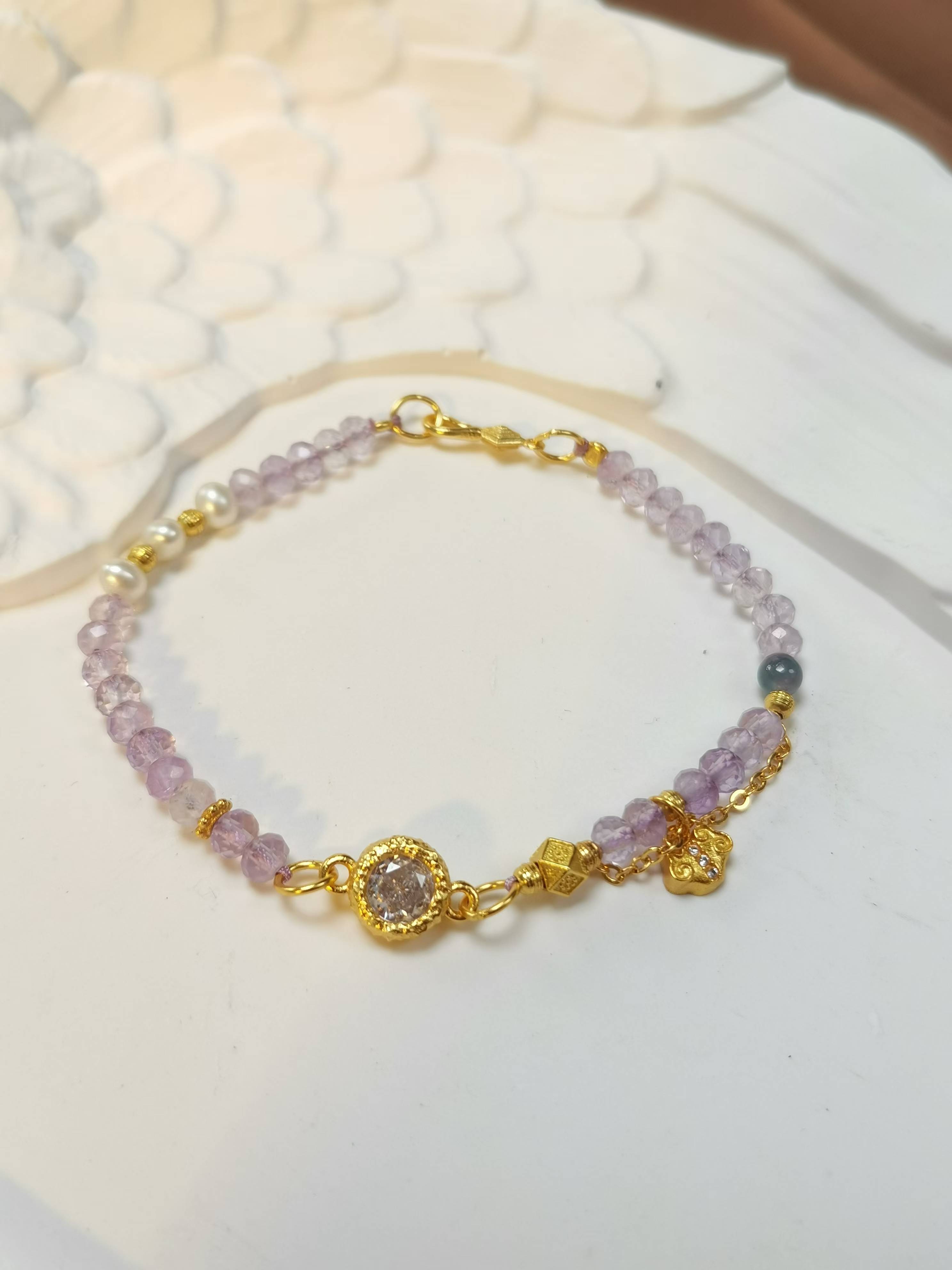 925银手链 九尾银狐-紫色圆牌手链