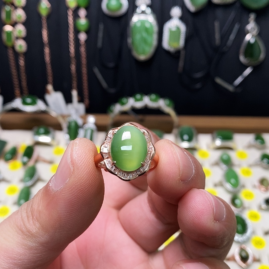 和田玉（碧玉）银S925镶嵌戒指