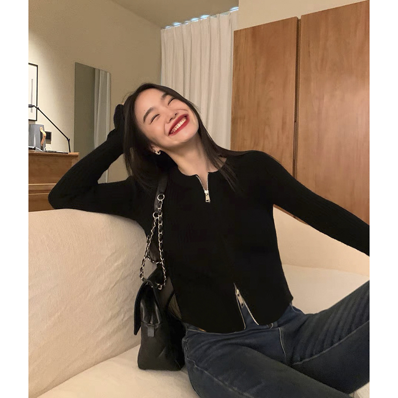 【安可拉红】开衫外套3603超柔软高品质双拉链针织毛衣