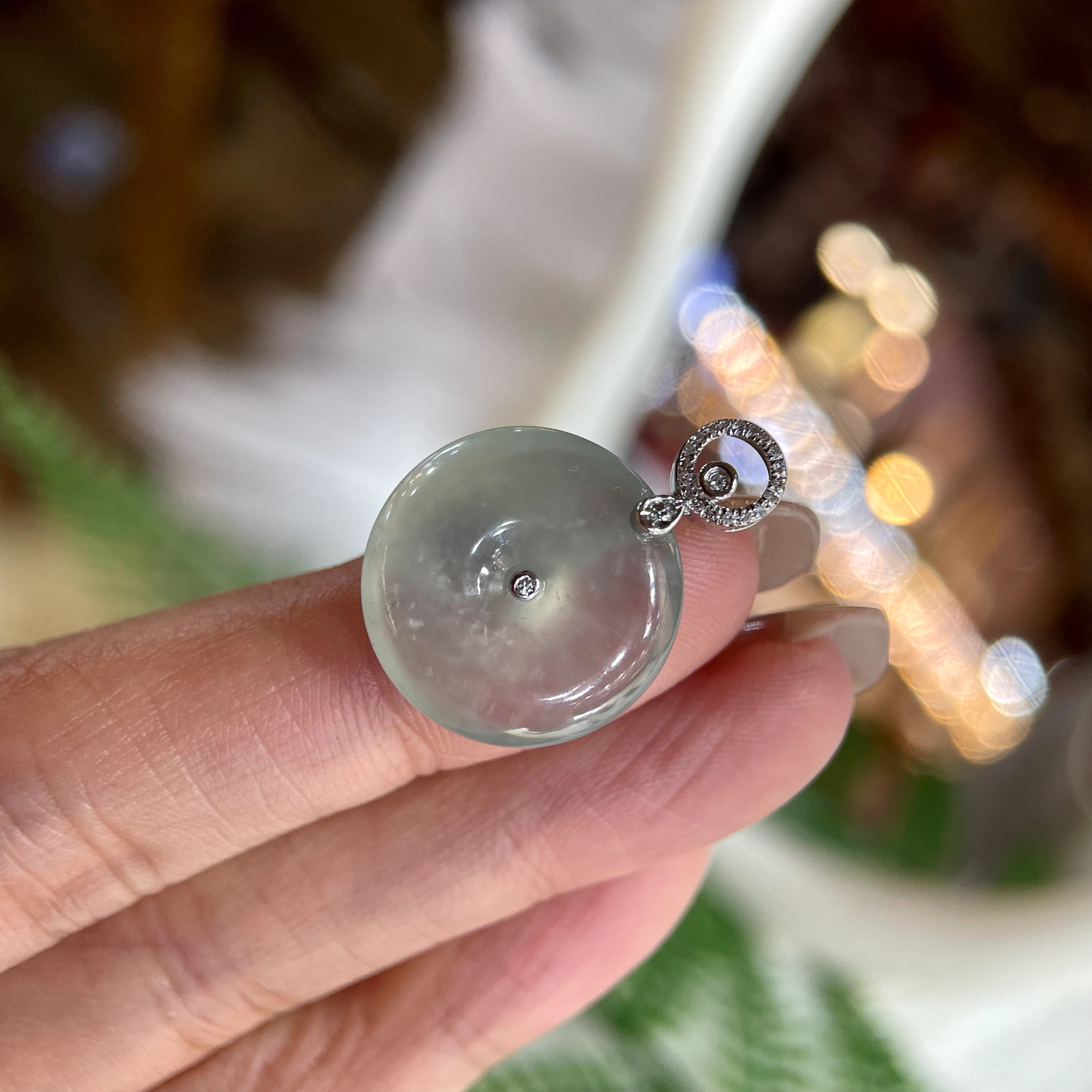 天然A货翡翠18K金镶嵌高冰平安扣吊坠挂件