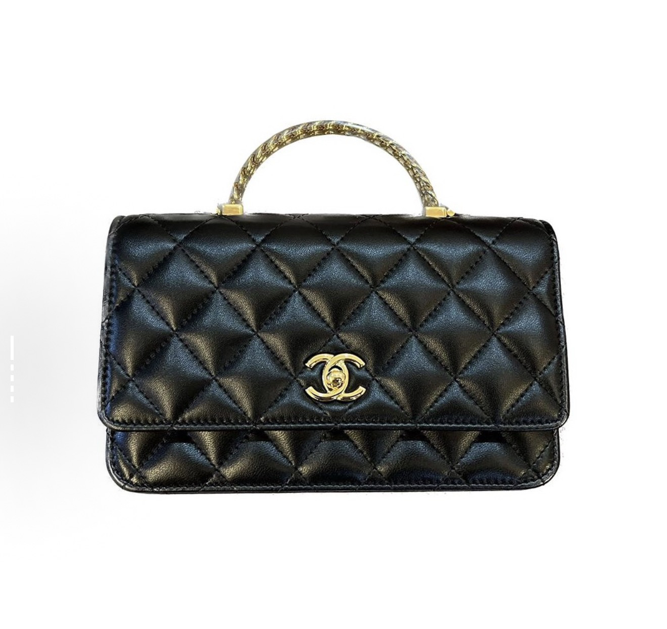 99新 Chanel/香奈儿 24s黑金羊皮亚克力手柄woc链条包斜挎包芯片