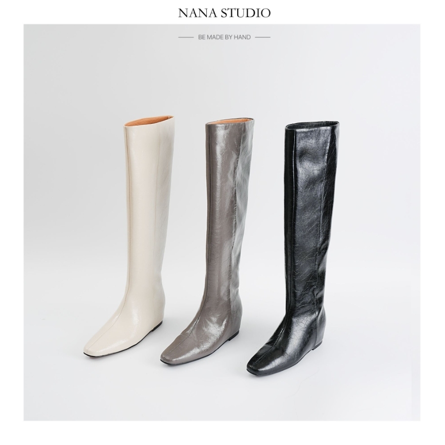 跟高5cm/621/内增高及膝靴极简风显高显瘦不掉筒长靴