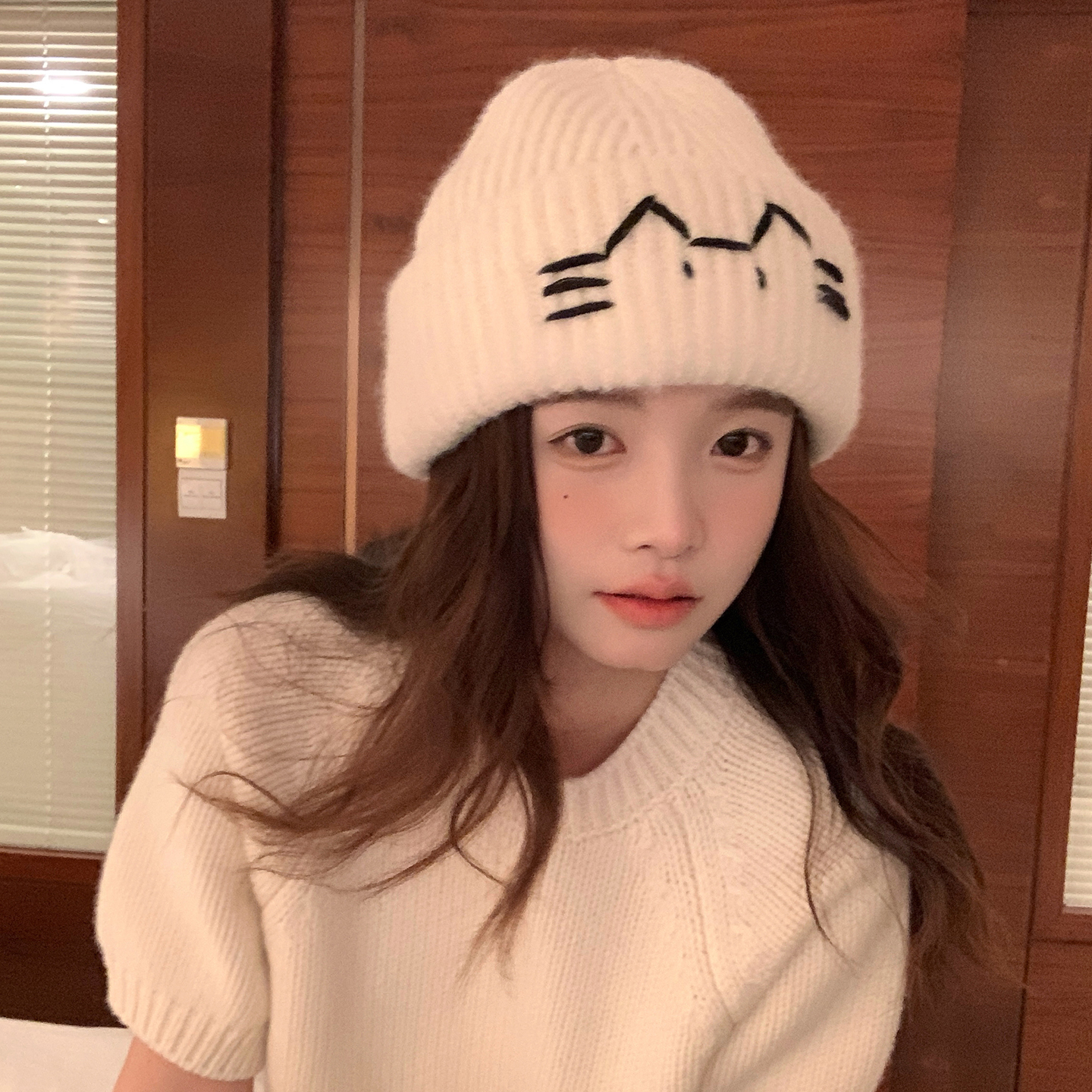 『定制款』可爱小猫毛线帽子女冬季新款显脸小保暖护耳针织帽冷帽