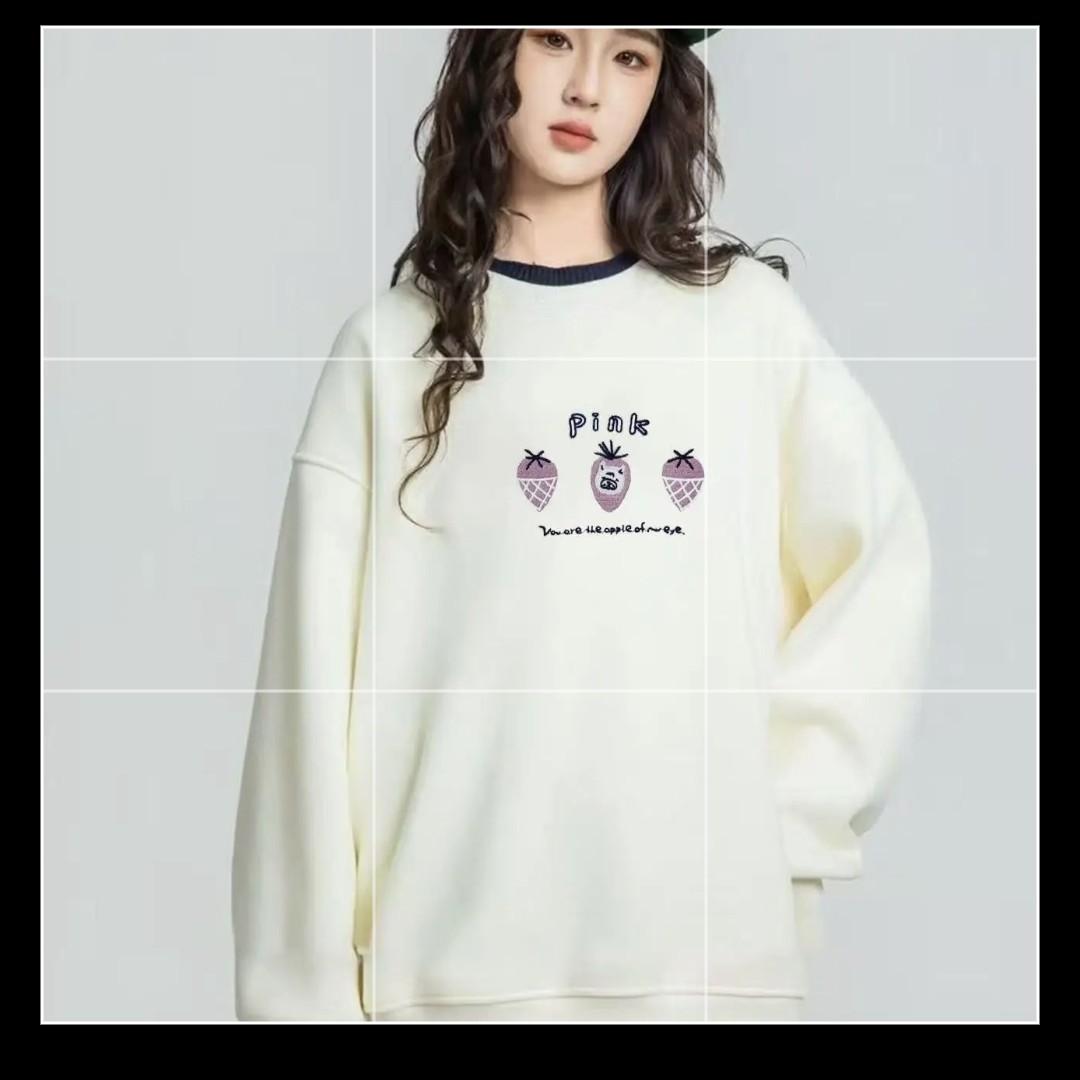 2025秋冬新品女大童加绒款秋冬刺绣草莓卫衣一体奥利绒