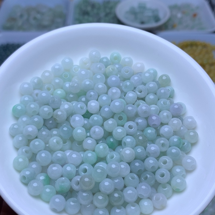 散珠翡翠卡5.5冰绿白大孔珠100个
