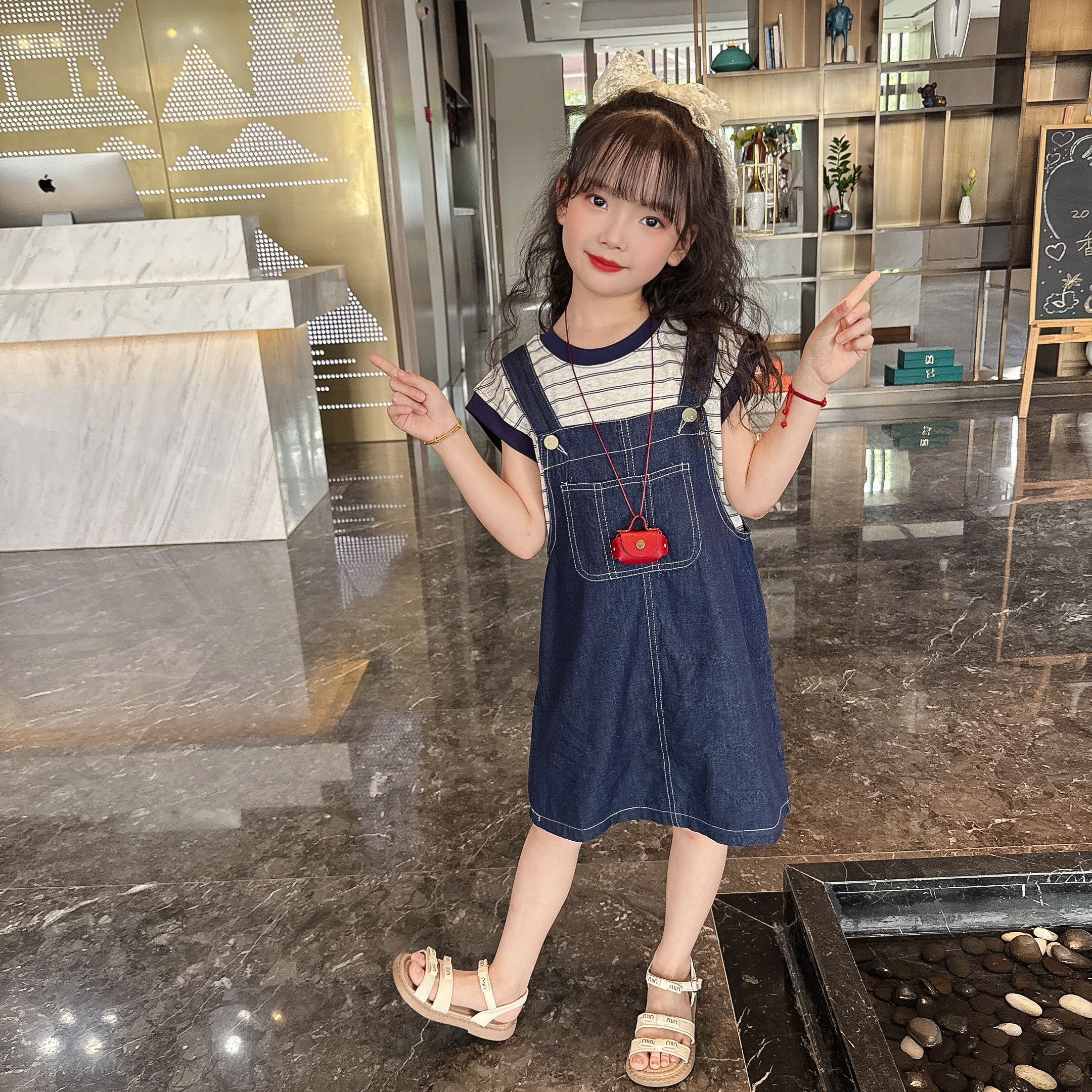 【现货】2025女童韩版背带裙2件套洋气薄款凉快 女宝宝牛仔背带裙套