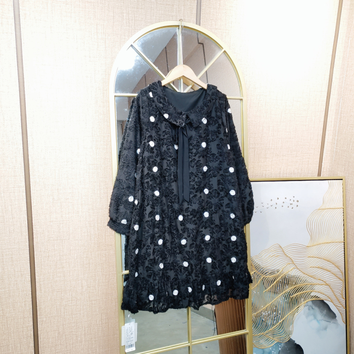 BG937孕妇黑色波点连衣裙100-130