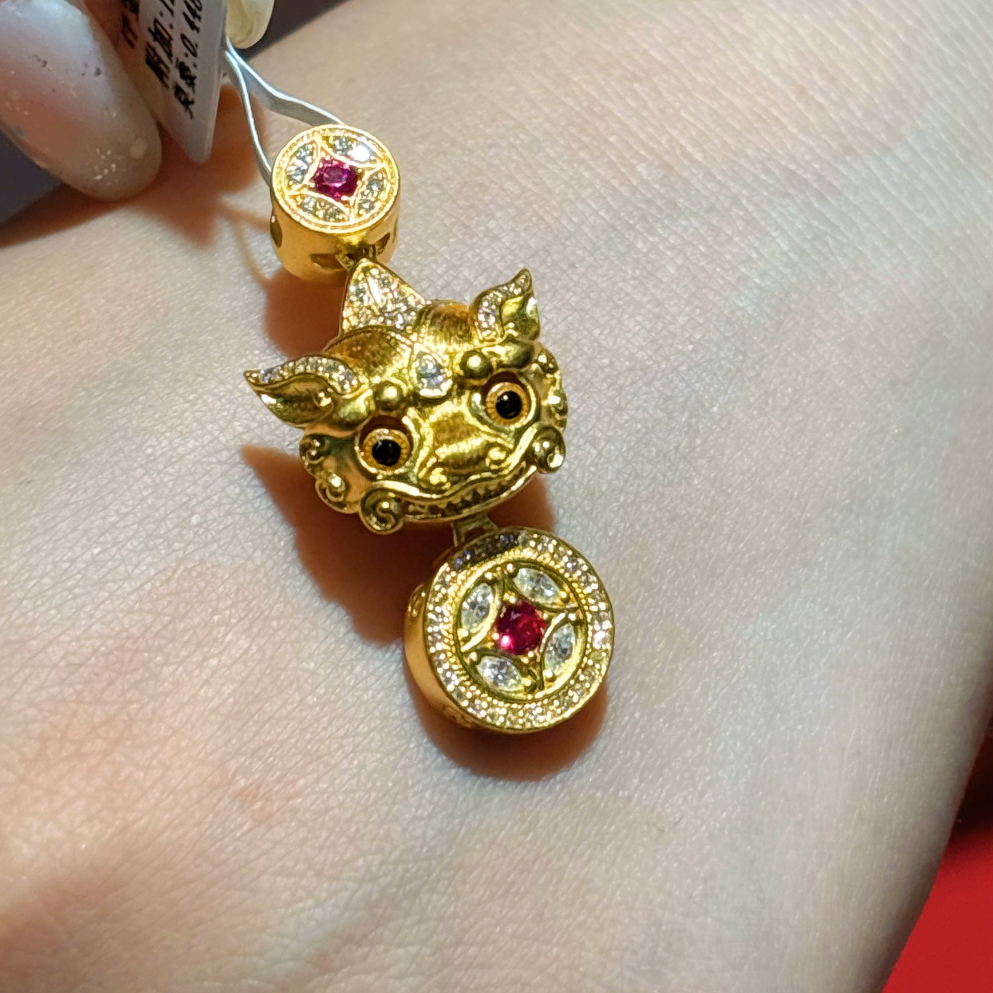 【巧玲珠宝】足金999 镶嵌工艺新中式醒狮饰品 经典时尚百搭送礼