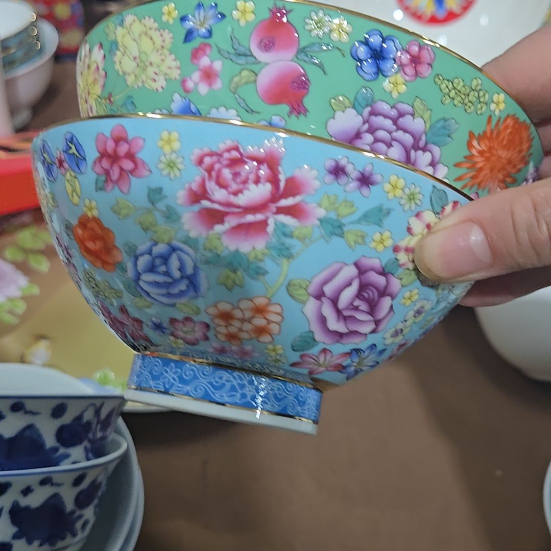 碗微瑕珐琅彩万花5寸2个66666