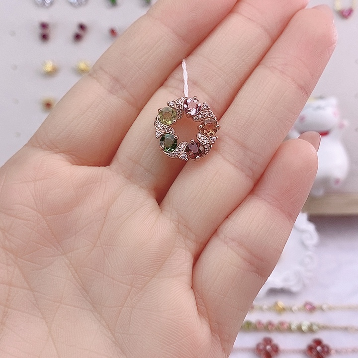 碧玺颈饰银S925镶嵌吊坠