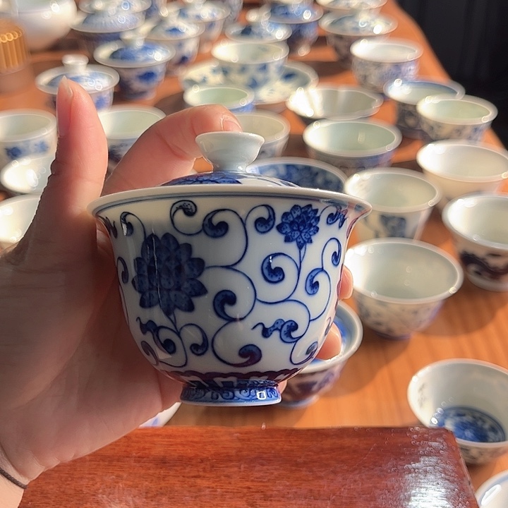 镹曰茶闲柴窑手工手绘青花小微瑕