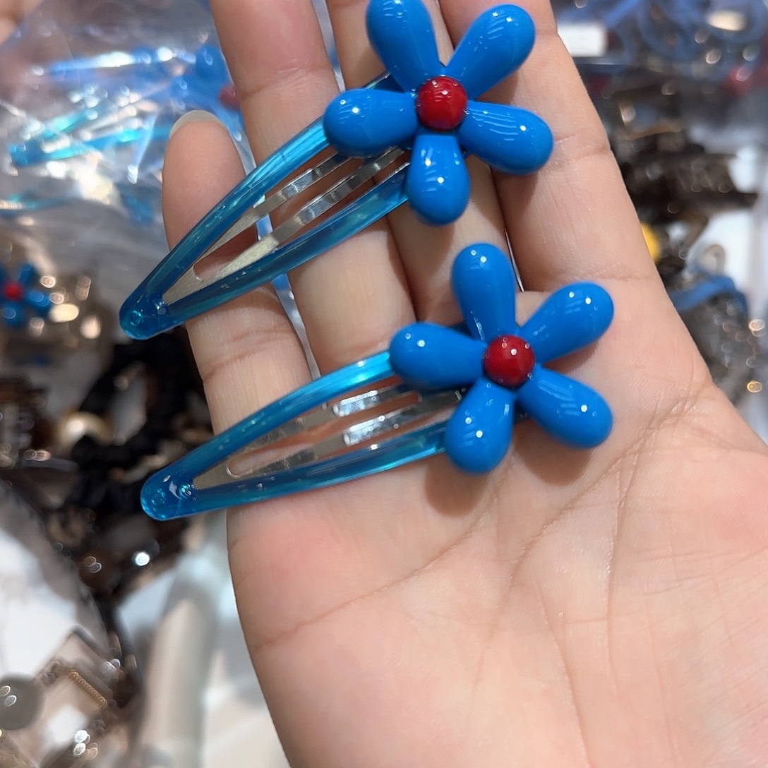 无非金属2个蓝色花朵掰掰夹