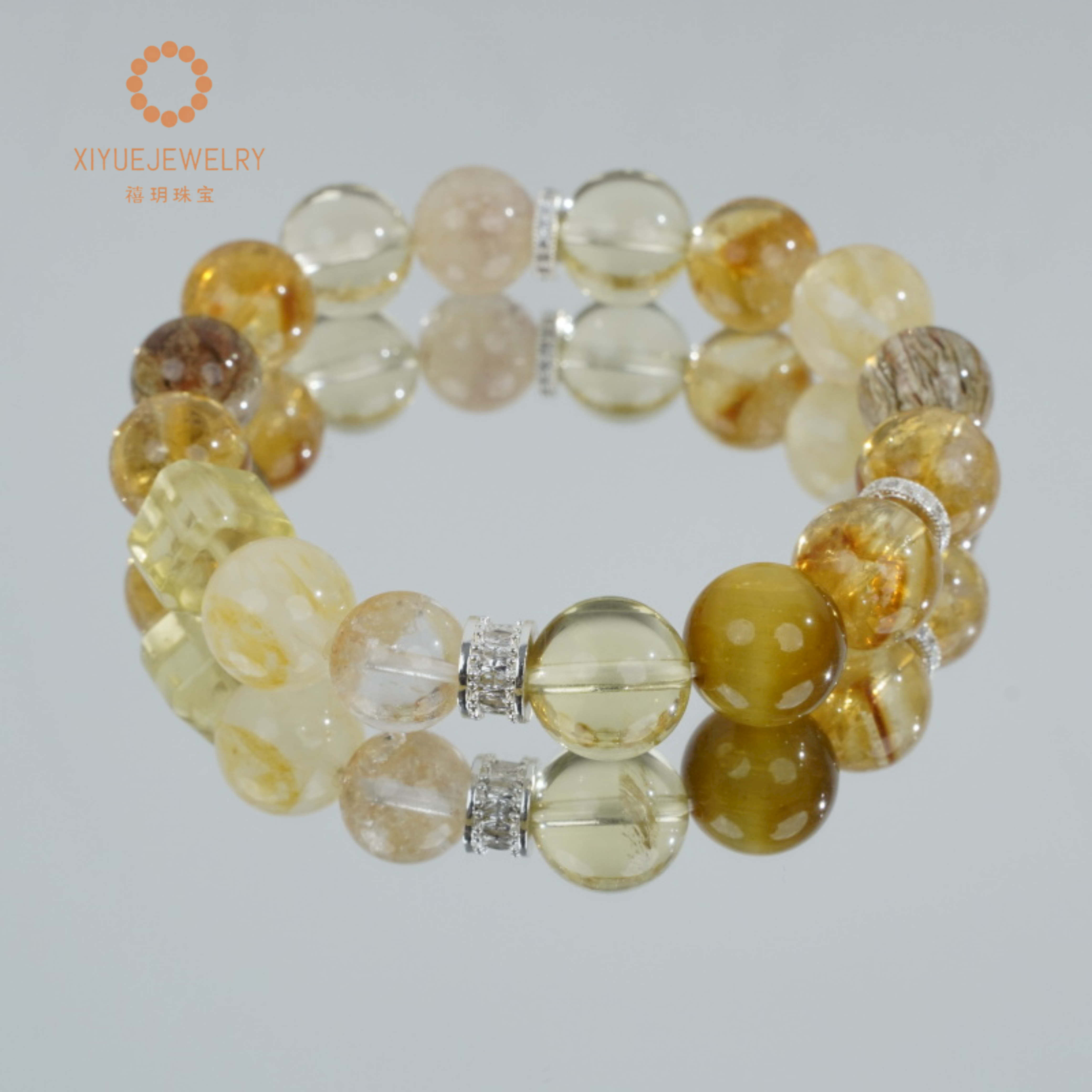【禧玥-日照金山】黄塔晶手串超七黄水晶方糖设计款真水晶