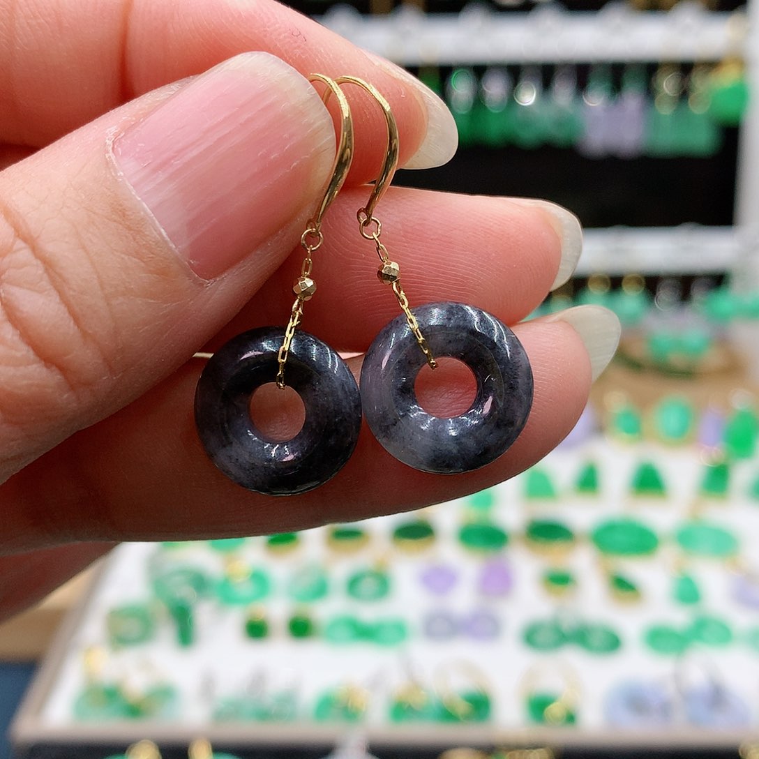 翡翠耳饰18K金镶嵌的