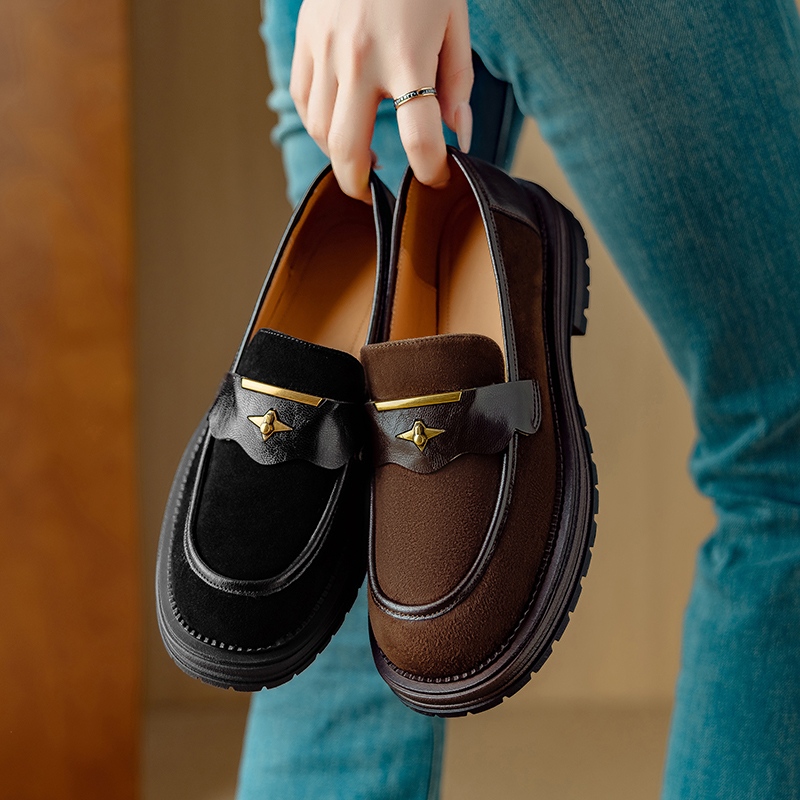2025早春新款时尚赵昭仪同款真皮厚底增高英伦复古乐福鞋小皮鞋