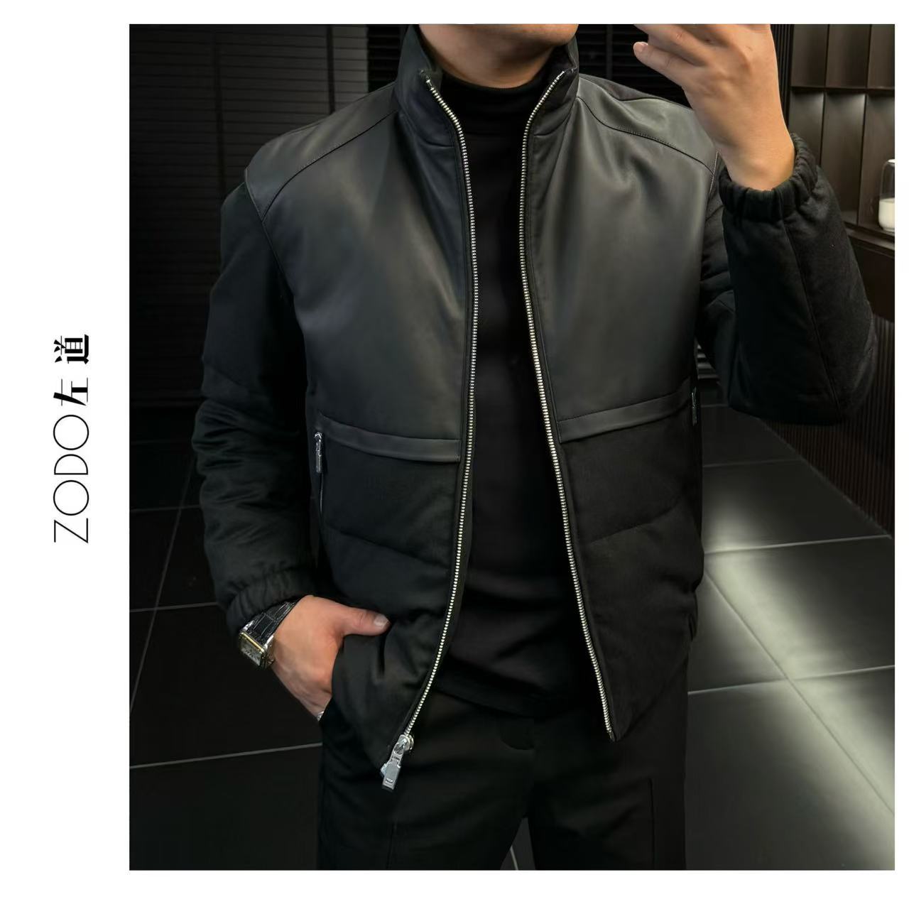 左道｜绵羊毛混纺配皮骆驼绒骆驼毛填充立领鹅绒夹克877828