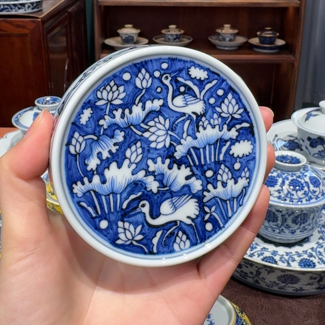 青花雯华堂手绘盖置