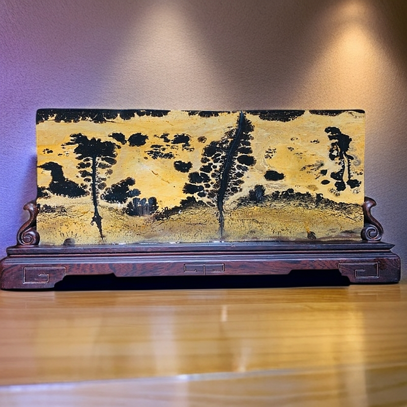 【石有画】广西国画石草花石摆件，规格cm：51×23×2.8