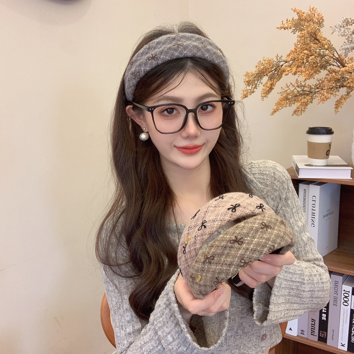 秋冬毛呢格子宽边发箍女2025新款高颅顶压发卡显发量发捆洋气头饰