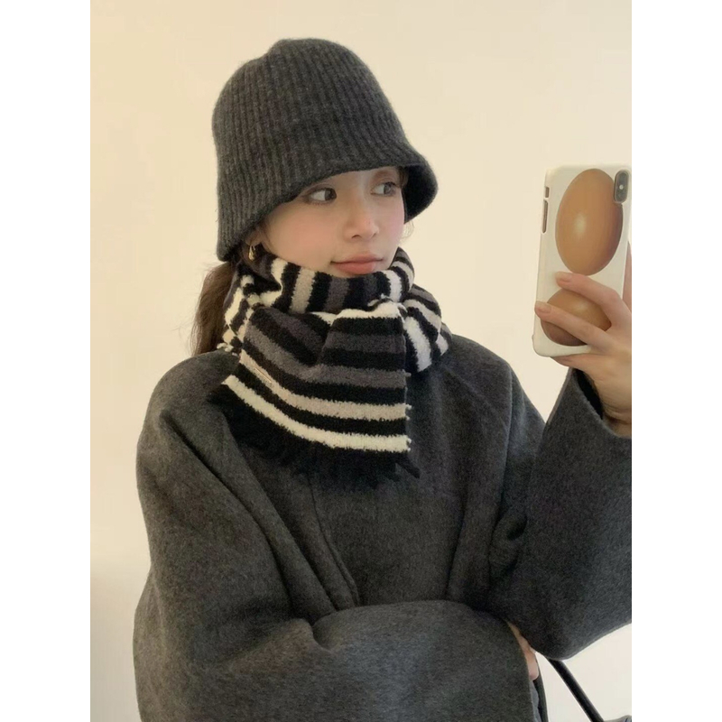 现-慕予「条纹围巾」韩单eg*25新款羊毛情侣百搭复古围脖