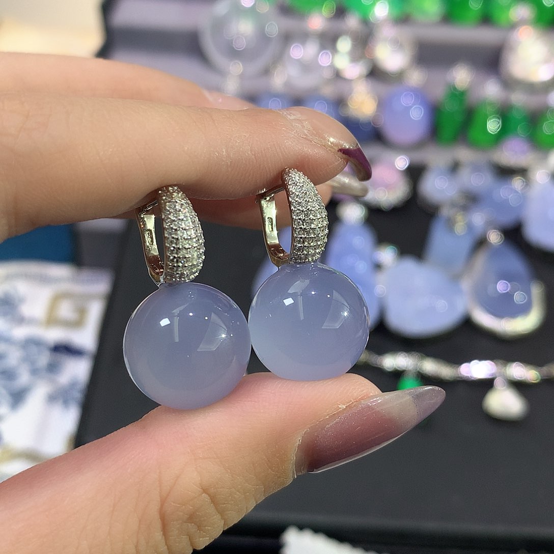 银S925镶嵌耳钉玛瑙/玉髓b****m