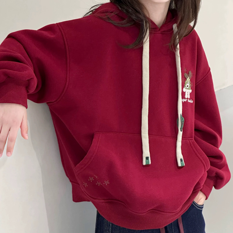 奇迹刺绣卡通女童连帽红色卫衣58046