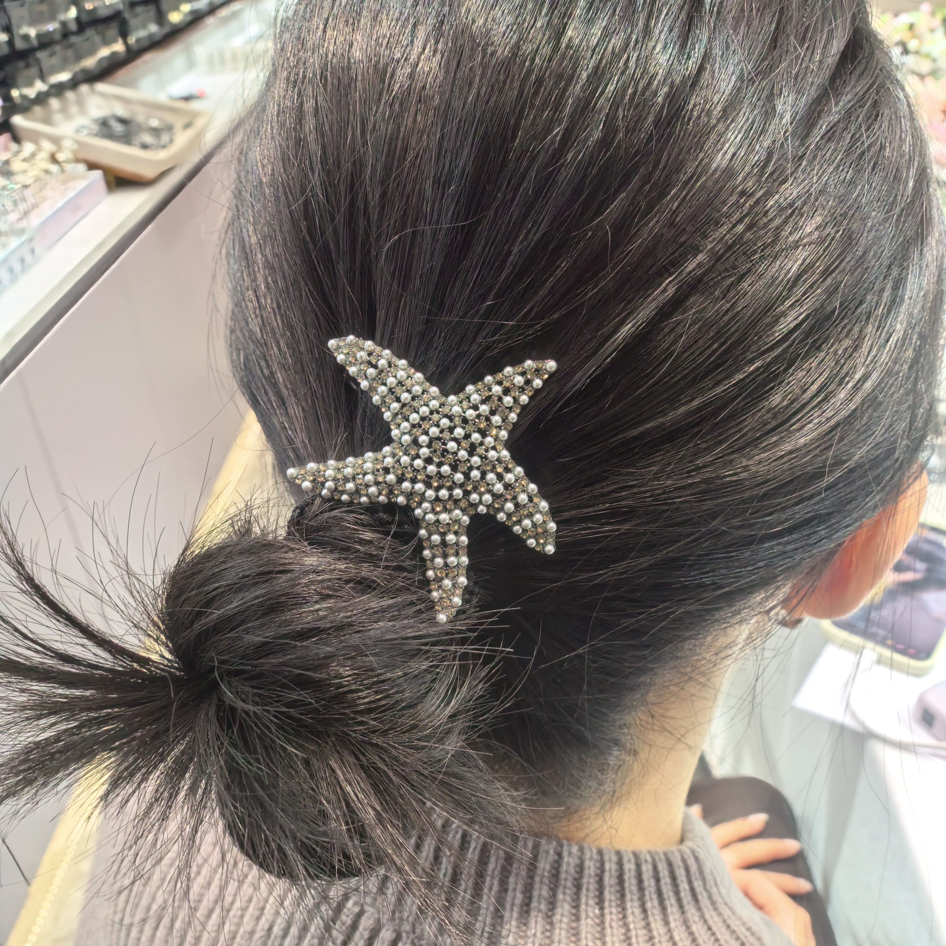 D006黑枪色海星闪闪珠弹簧夹