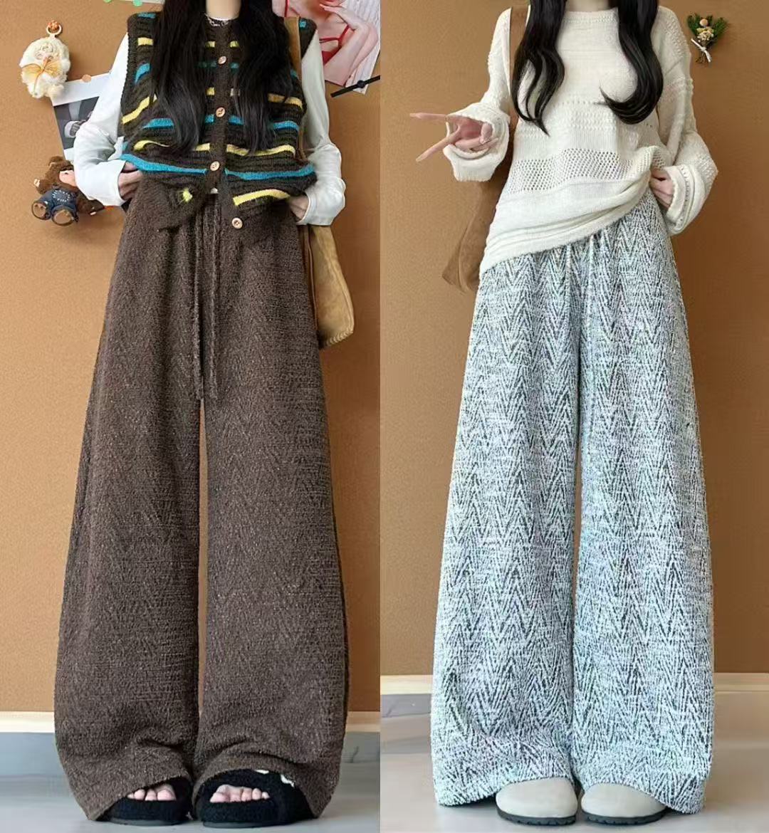 【高货品质】韩系慵懒小香风休闲裤女秋款新款高级感宽松显瘦阔腿裤