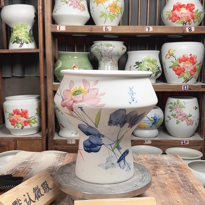 摆件高脚荷花新款陶瓷